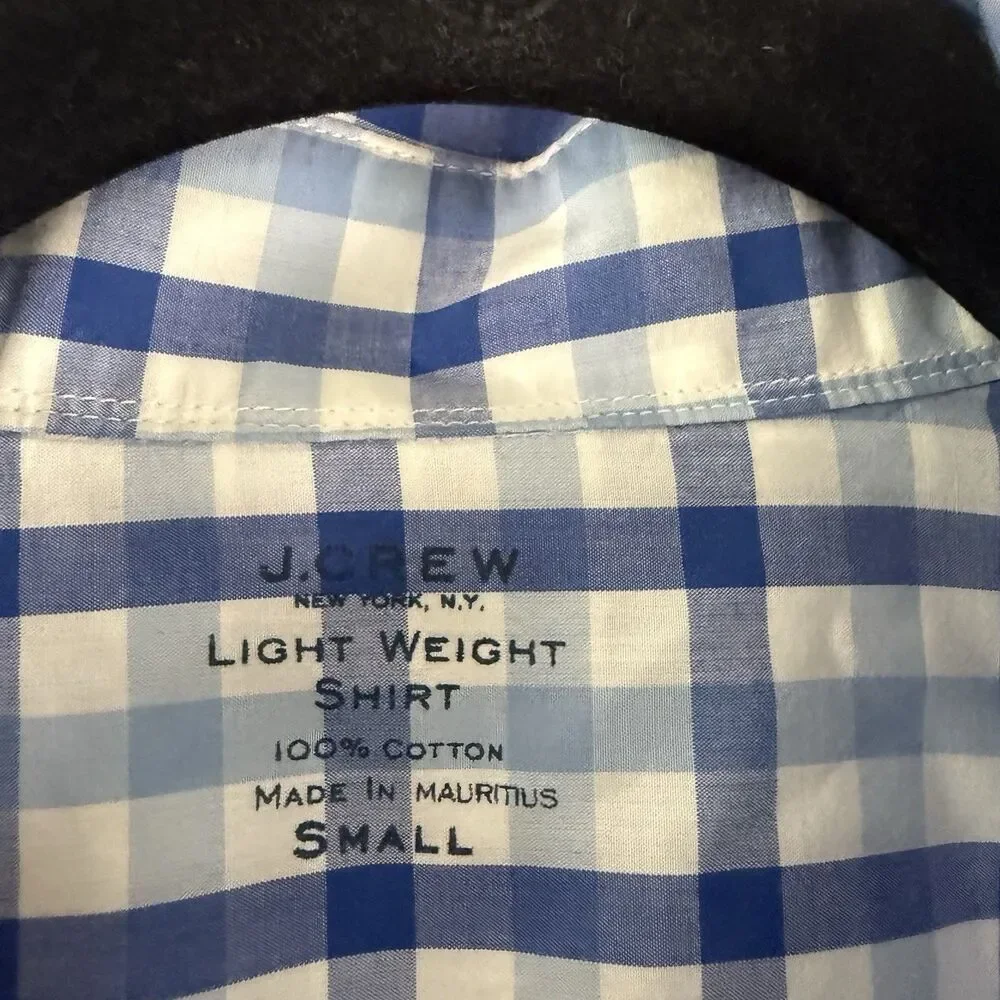 J. Crew Light Weight Shirt Men's Small Blue Plaid Long Sleeve Button Down Collar